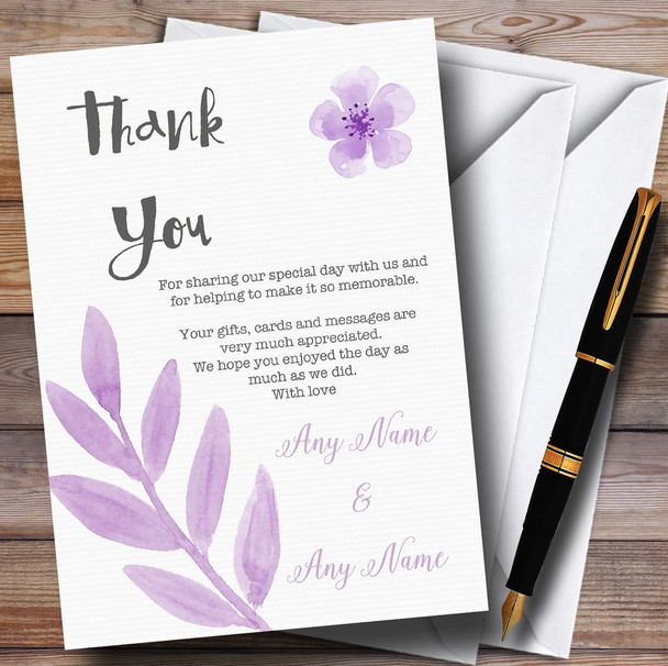 Watercolour Subtle Lilac Personalised Wedding Thank You Cards