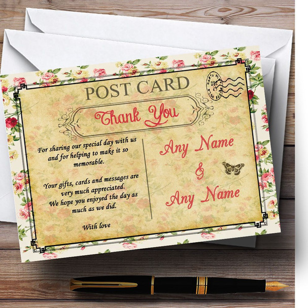 Vintage Floral Shabby Chic Postcard Personalised Wedding Thank You Cards