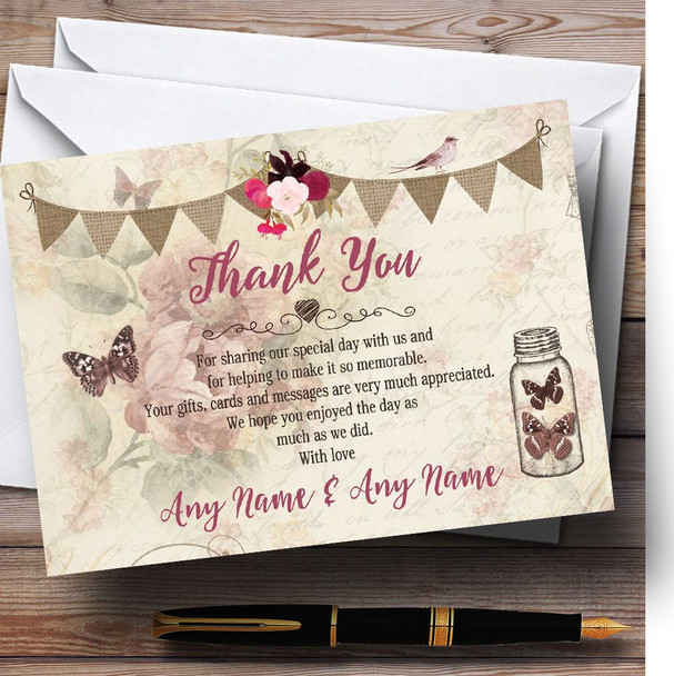 Rustic Parisian Style Vintage Personalised Wedding Thank You Cards