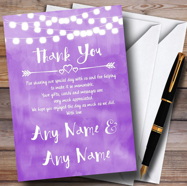 Purple and Lights Watercolour Personalised Wedding Thank You Cards