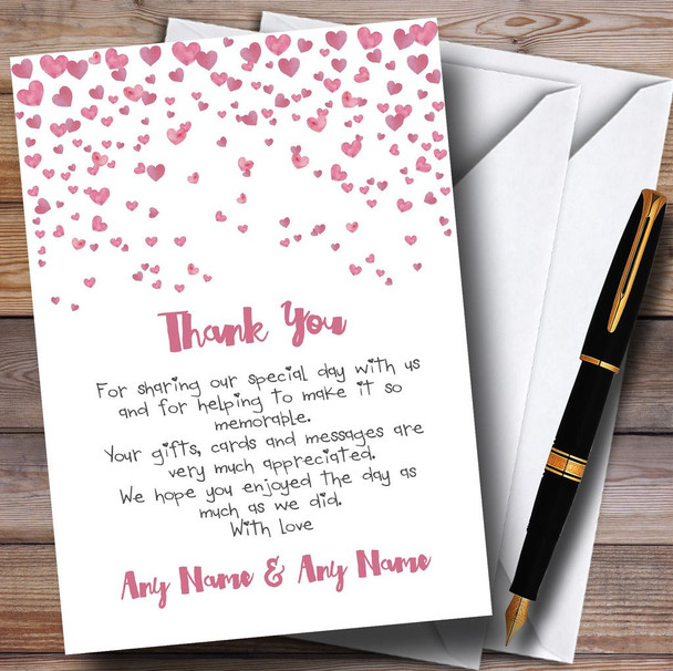 Pink Heart Confetti Personalised Wedding Thank You Cards