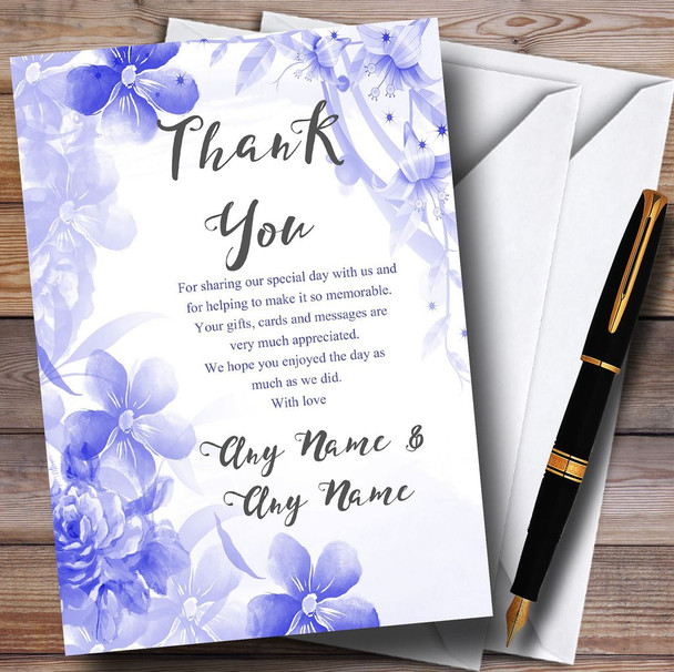 Blue Watercolour Floral Personalised Wedding Thank You Cards