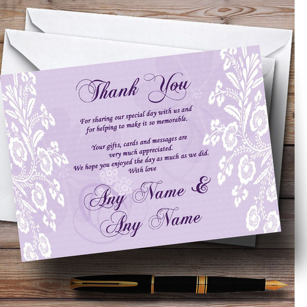 Vintage Lace Lilac Chic Personalised Wedding Thank You Cards