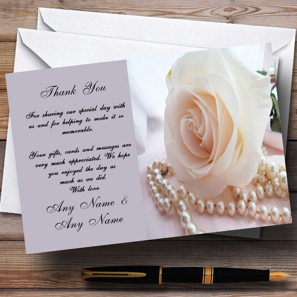 Lilac Rose Pearls Personalised Wedding Thank You Cards