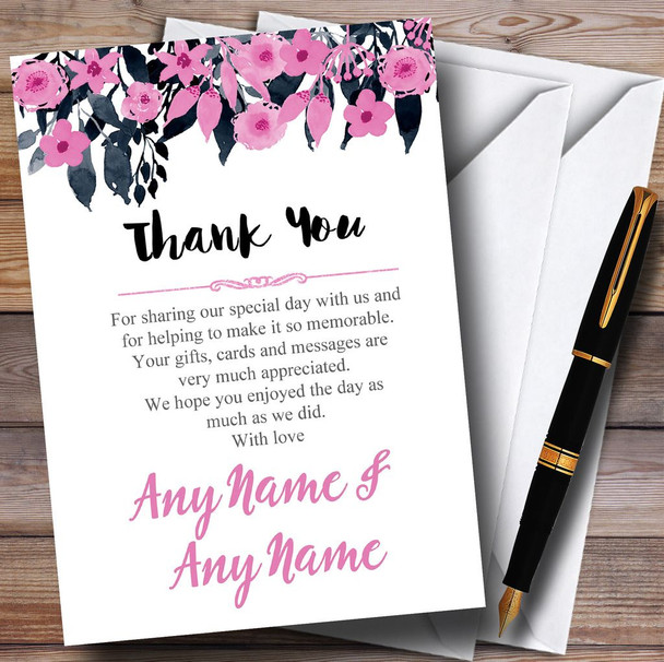 Watercolour Black & Dusty Pink Floral Header Personalised Thank You Cards
