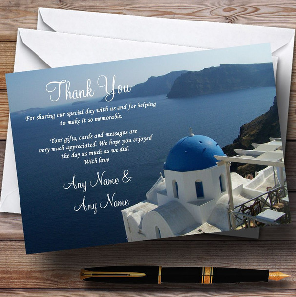 Greece Santorini Sea Abroad Personalised Wedding Thank You Cards
