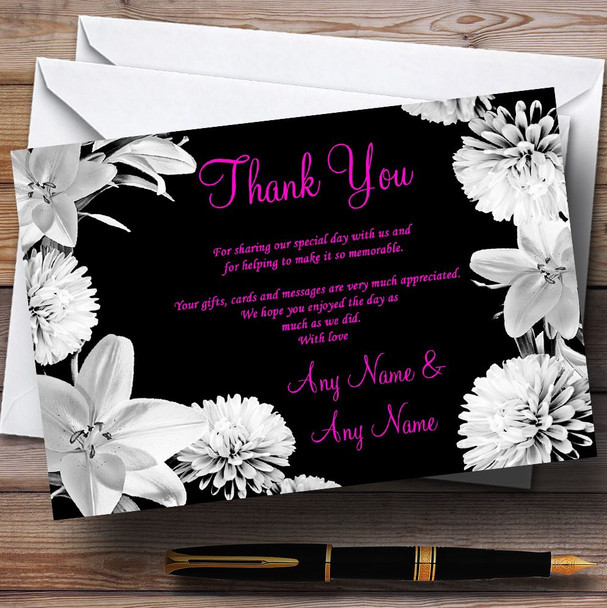 Stunning Lily Flowers Black Pink White Personalised Wedding Thank You Cards