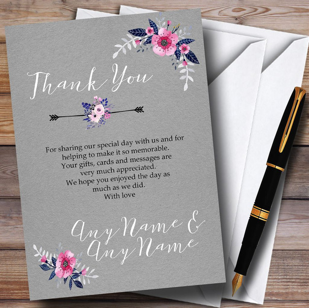 Rustic Vintage Watercolour Navy Blue & Silver Personalised Thank You Cards