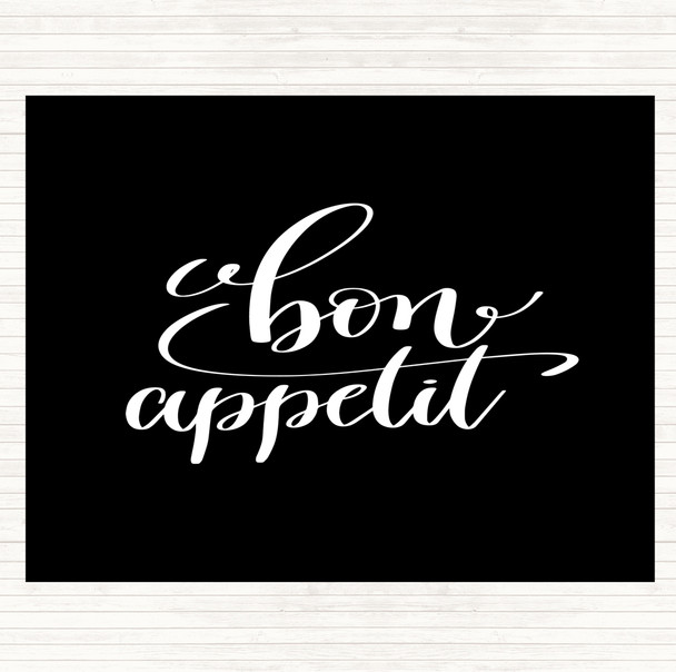 Black White Bon Appetit Quote Mouse Mat Pad