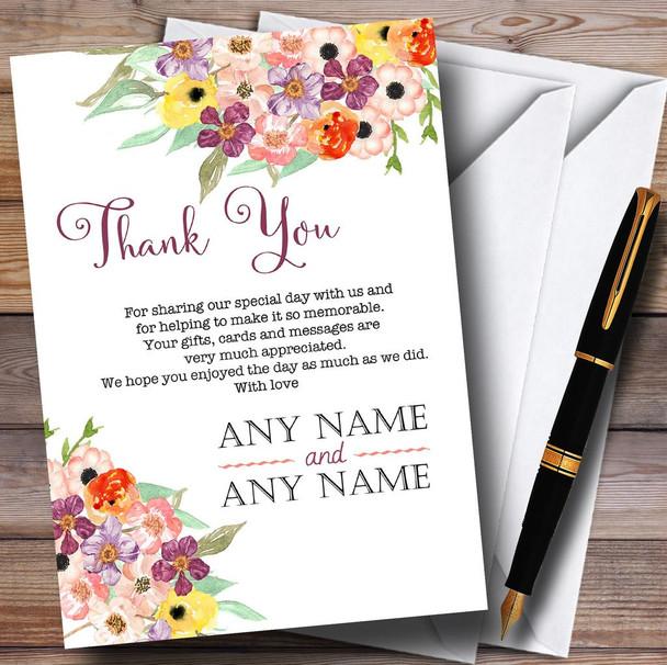 Floral Watercolour Bouquet Personalised Wedding Thank You Cards