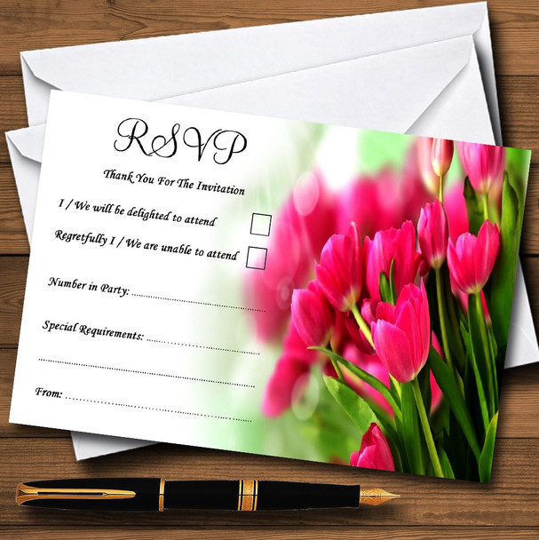 Hot Pink Tulips Personalised RSVP Cards