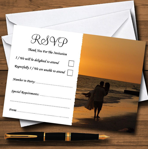 Romantic Beach Groom Bride Abroad Personalised RSVP Cards