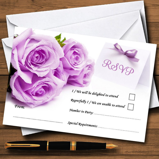 Beautiful Lilac / Purple Rose Personalised RSVP Cards