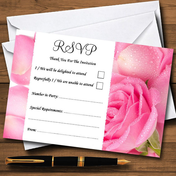 Pink Rose Petals Personalised RSVP Cards