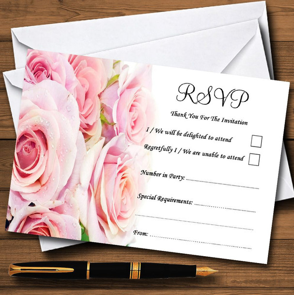 Gorgeous Pastel Pink Wet Roses Personalised RSVP Cards