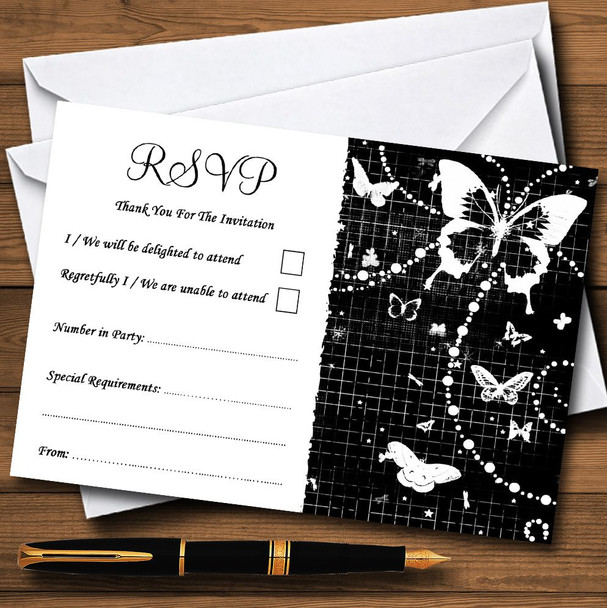 Black White Butterfly Personalised RSVP Cards