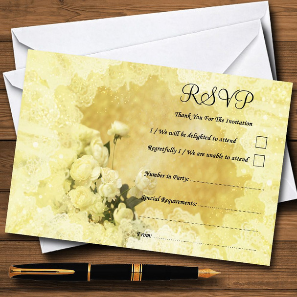 Yellow Cream Lace Personalised RSVP Cards