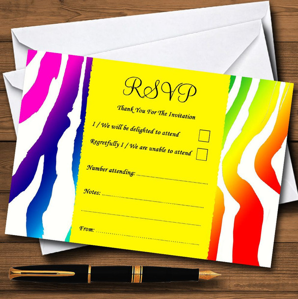 Rainbow Zebra Print Personalised RSVP Cards
