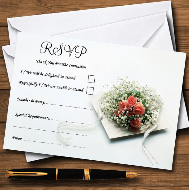 Peach Coral Rose Personalised RSVP Cards