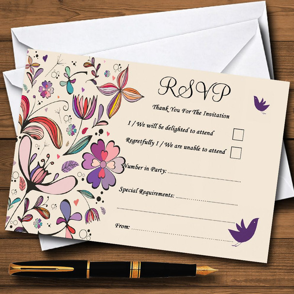 Purple Cream Pretty Personalised RSVP Cards