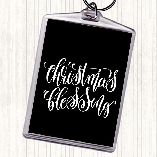 Black White Christmas Blessing Quote Bag Tag Keychain Keyring