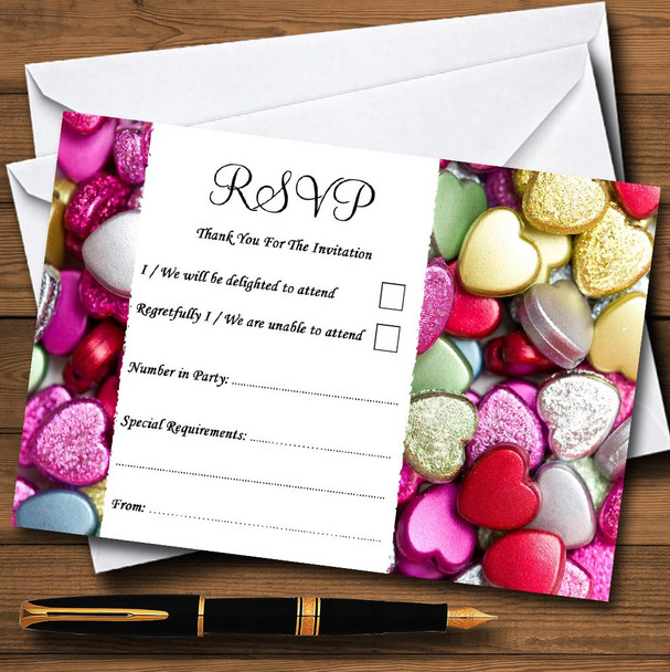 Colourful Cute Love Hearts Personalised RSVP Cards