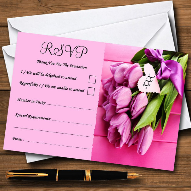 Pink Tulips Personalised RSVP Cards