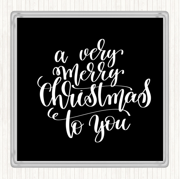 Black White Christmas Ha Very Merry Quote Drinks Mat Coaster