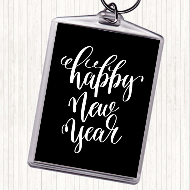 Black White Christmas Happy New Year Quote Bag Tag Keychain Keyring