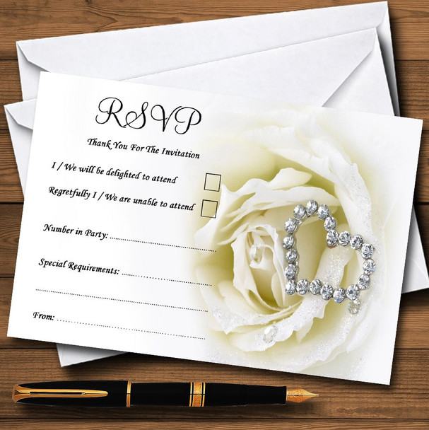 Cream Ivory Rose Heart Personalised RSVP Cards
