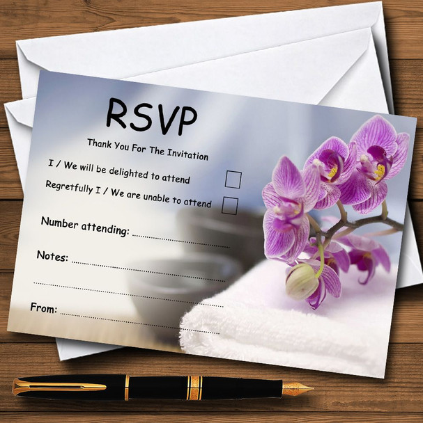 Purple Spa Day Personalised RSVP Cards