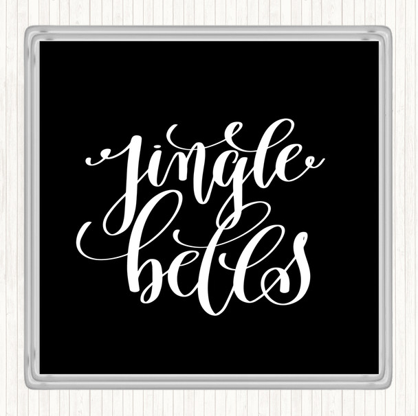 Black White Christmas Jingle Bells Quote Drinks Mat Coaster