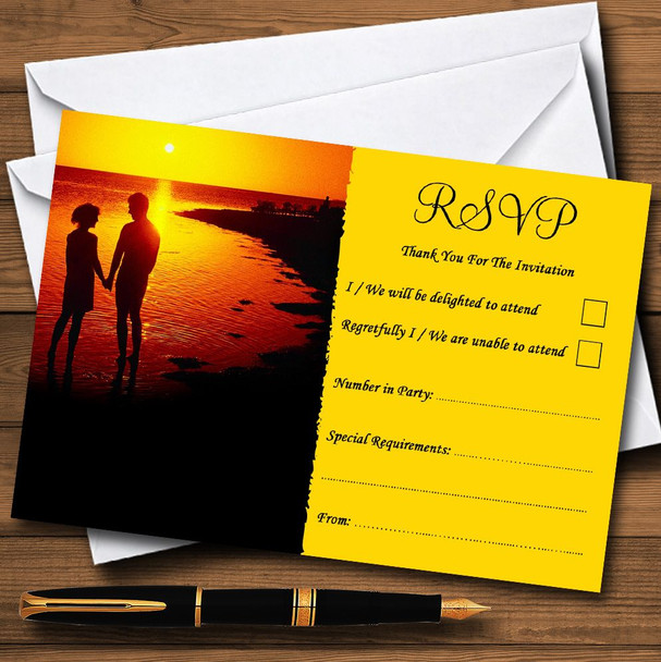 Couple One Beach At Sunset Abroad Personalised RSVP Cards