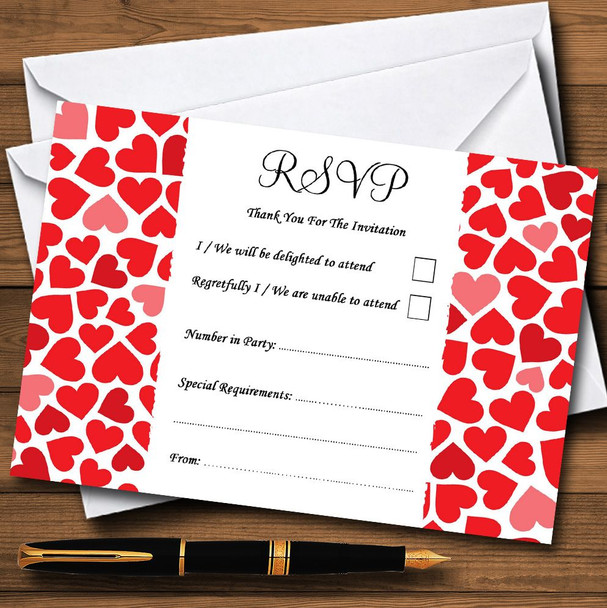 Red And Pink Romantic Hearts Personalised RSVP Cards