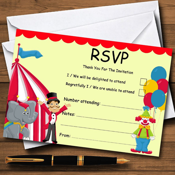 Circus Clown And Tent Personalised RSVP Cards