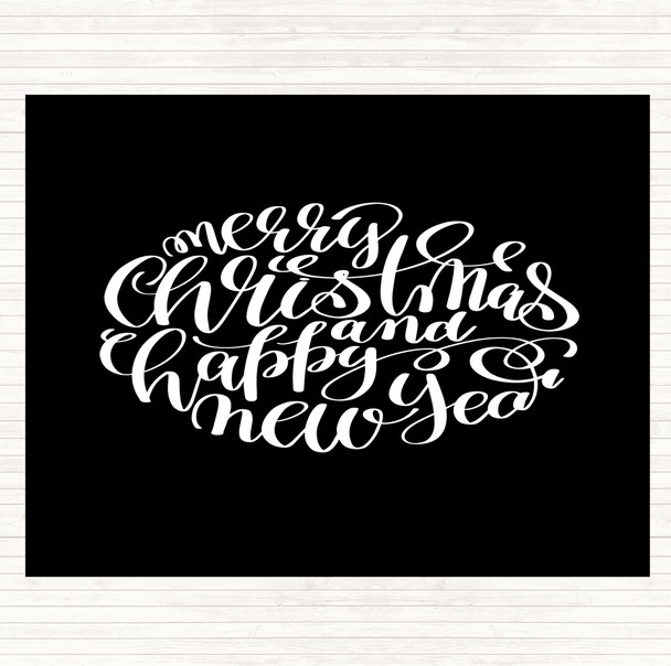 Black White Christmas Merry Xmas Happy New Year Quote Mouse Mat Pad