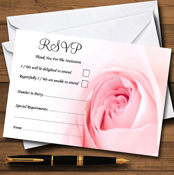 Stunning Pale Baby Pink Rose Personalised RSVP Cards