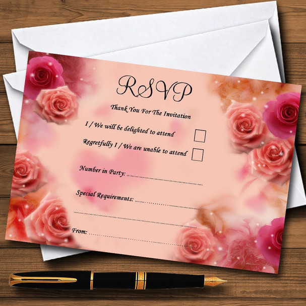 Peach And Pink Flowers Stunning Personalised RSVP Cards