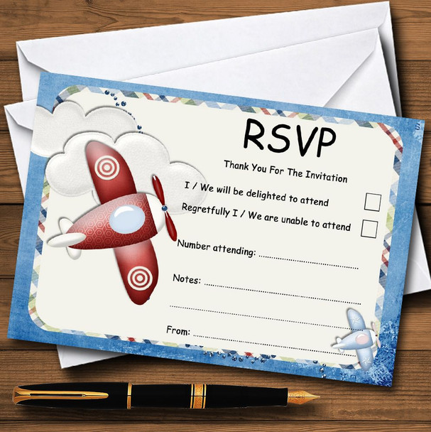 Aeroplane Blue Red Plane Personalised RSVP Cards