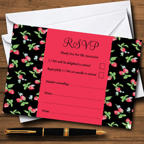 Strawberry Black Vintage Tea Personalised RSVP Cards