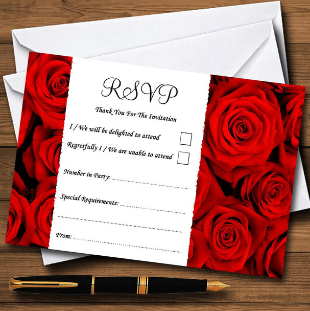 Gorgeous Deep Red Rose Personalised RSVP Cards