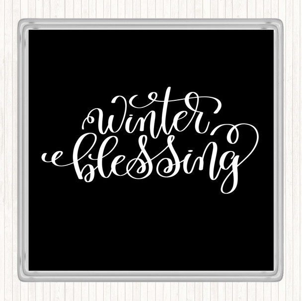 Black White Christmas Winter Blessing Quote Drinks Mat Coaster