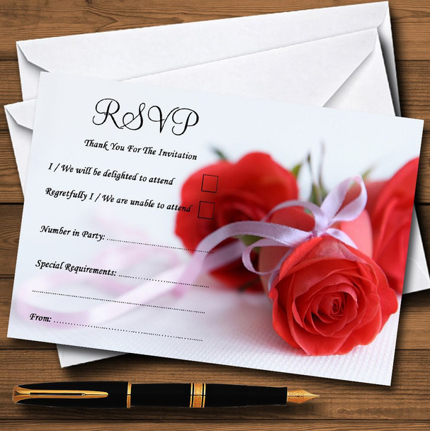 Red Rose & White Ribbon Personalised RSVP Cards