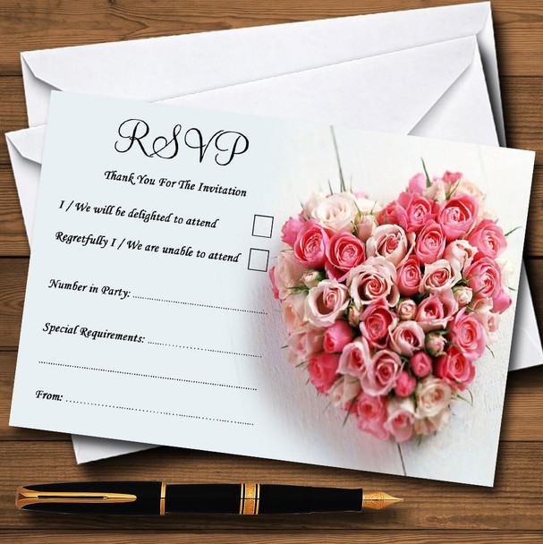 Pink Heart Roses Personalised RSVP Cards