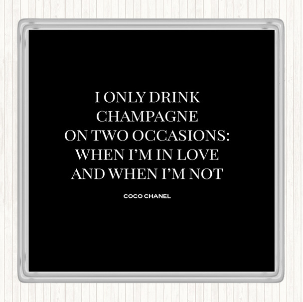 Black White Coco Chanel Champagne Quote Drinks Mat Coaster