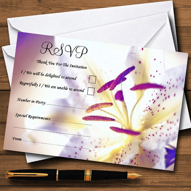 Purple Beautiful Lily Flower Personalised RSVP Cards