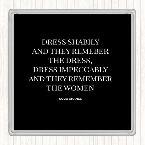 Black White Coco Chanel Dress Quote Drinks Mat Coaster