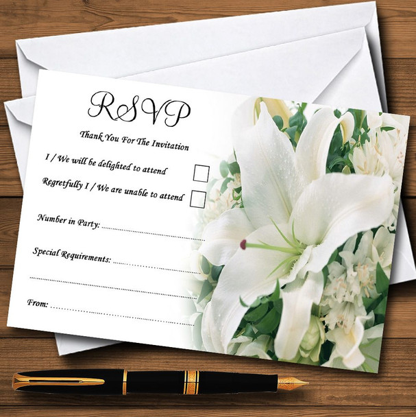 Classy White Lily Pretty Personalised RSVP Cards