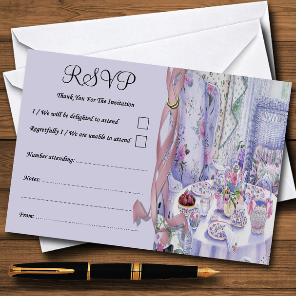 Lovely Lilac Vintage Tea Garden Personalised RSVP Cards