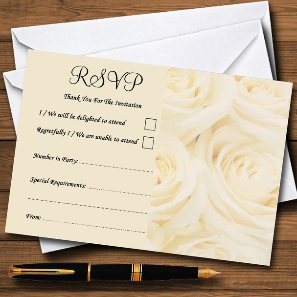 Pale Cream Ivory Roses Personalised RSVP Cards